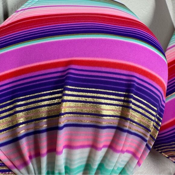 Victoria’s Secret Purple Rainbow Stripe Plunge Push Up Swimsuit Bikini Top 36D - Picture 2 of 6